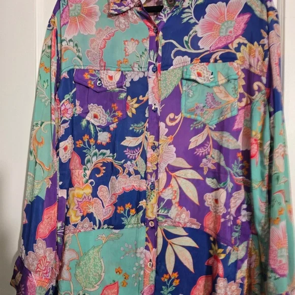 Johnny Was Very Lightweight for Summer : button down Patchwork Floral Print : - Picture 3 of 5